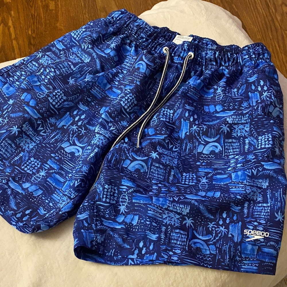 Speedo Navy and Cobalt Graphic Swim Trunks